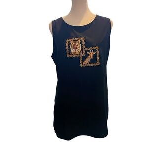 Vintage BonWorth Women's M Classic Black Tank Blouse Tiger Giraffe embroidery
